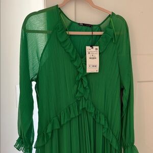 Zara Vibrant Green Ruffle Dress
